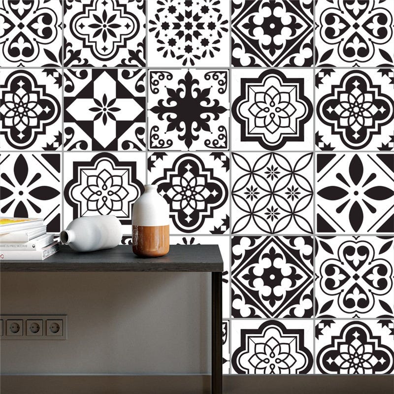 16 Stickers Adhésifs Carrelages 20x20 Cm Imitation Carreaux De Ciment - Décoration Cuisine Salle De Bain