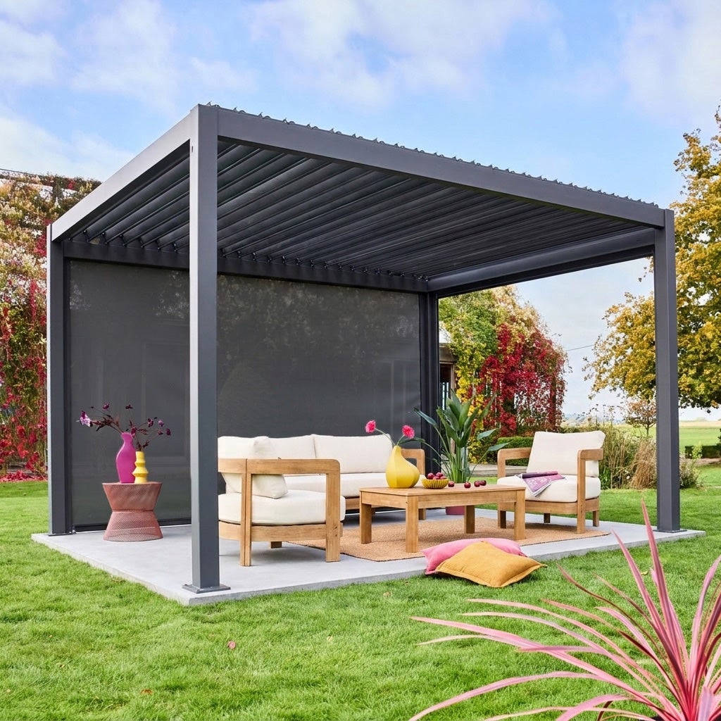Store gris pour pergola bioclimatique – Triomphe – 3x4 m. aluminium et textilène - 3