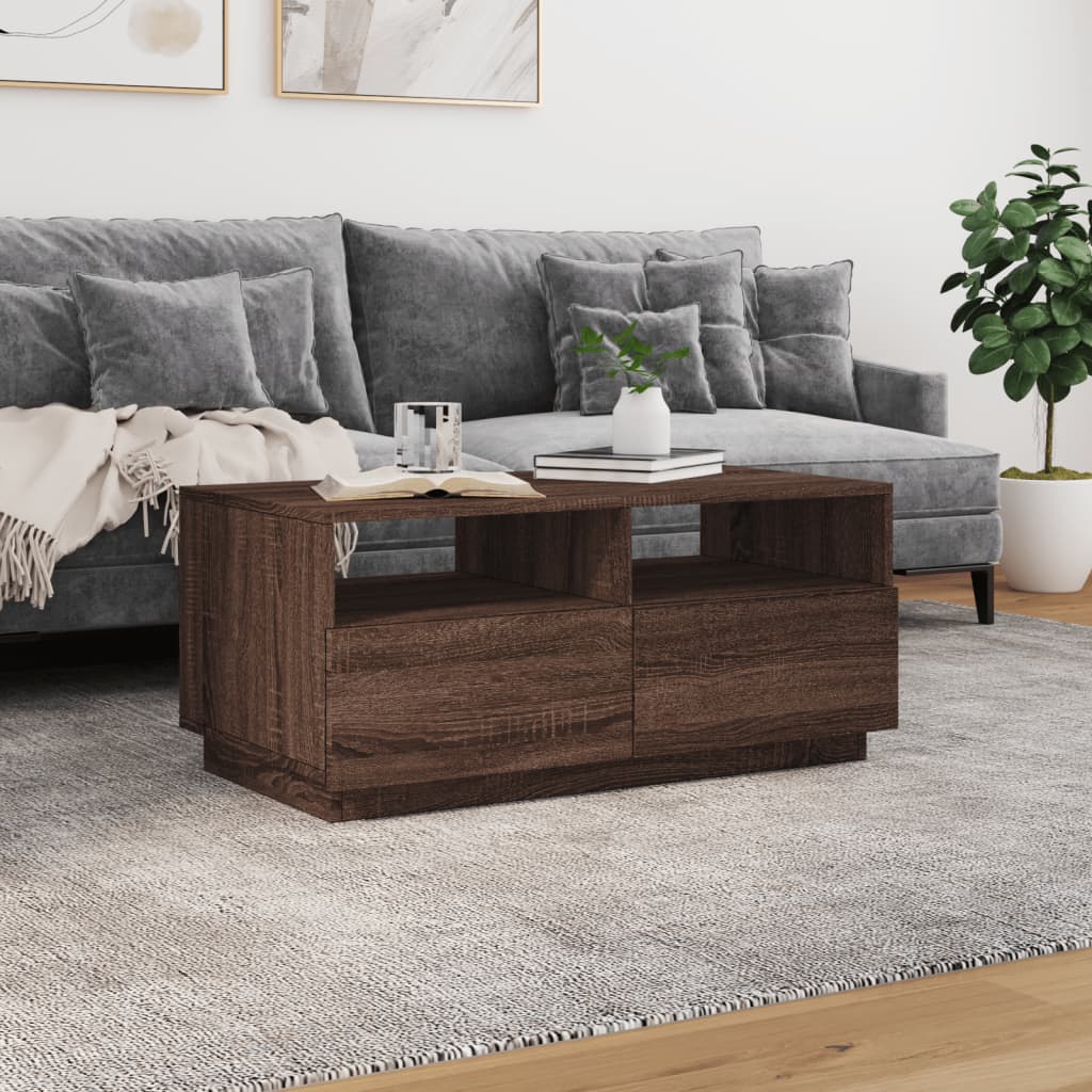Maison Exclusive - Table basse avec lumières LED chêne marron 90x49x40 cm - 4
