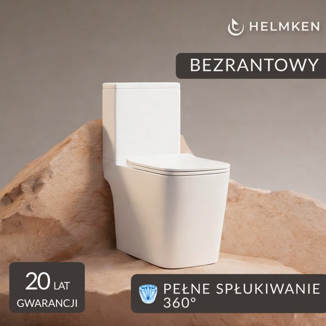 Kompakt WC bezkołnierzowy Helmken 35900001 z deską wolnoopadającą, ceramika sanitarna, system antyrozbryzgowy, odpływ poziomy (do ściany)