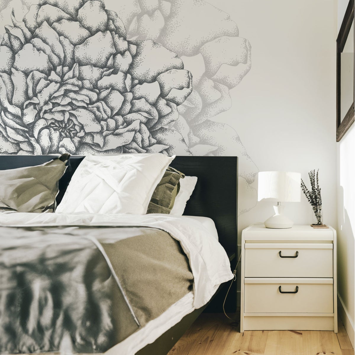 Cuore di peonie carta da parati panoramica Nero 225x250cm - 5