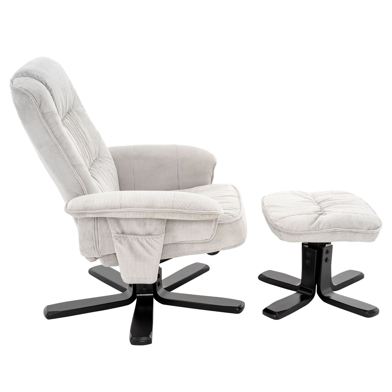 Fauteuil de relaxation avec repose-pieds CHARLY, en velours côtelé blanc/noir - 7
