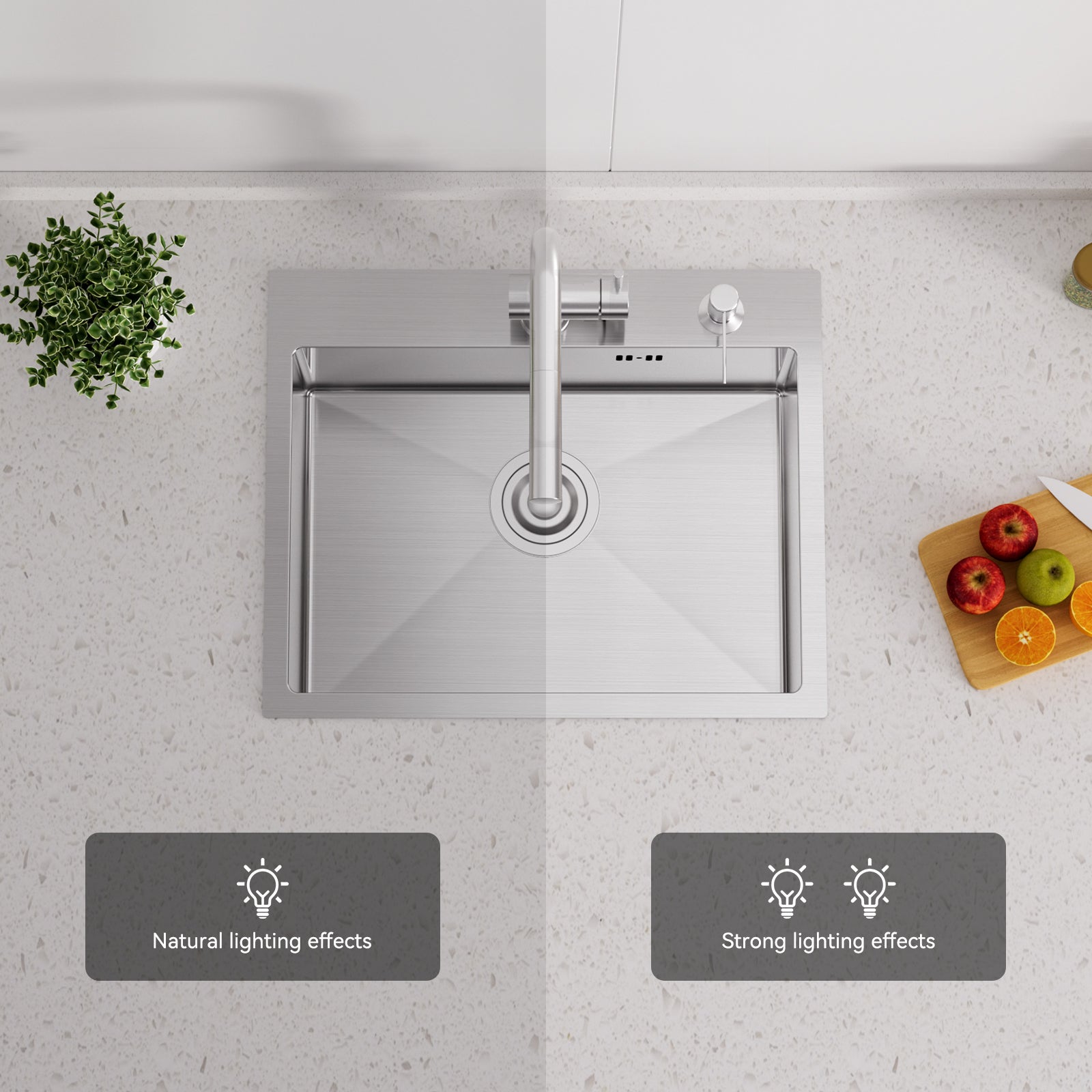 Évier Cuisine 1 Bac 55x45CM Évier à encastrer avec Distributeur Savon,Siphon/Trop-Plein Évier Inox Brossé pour Table à partir de 60 cm,EU Modèle - 3