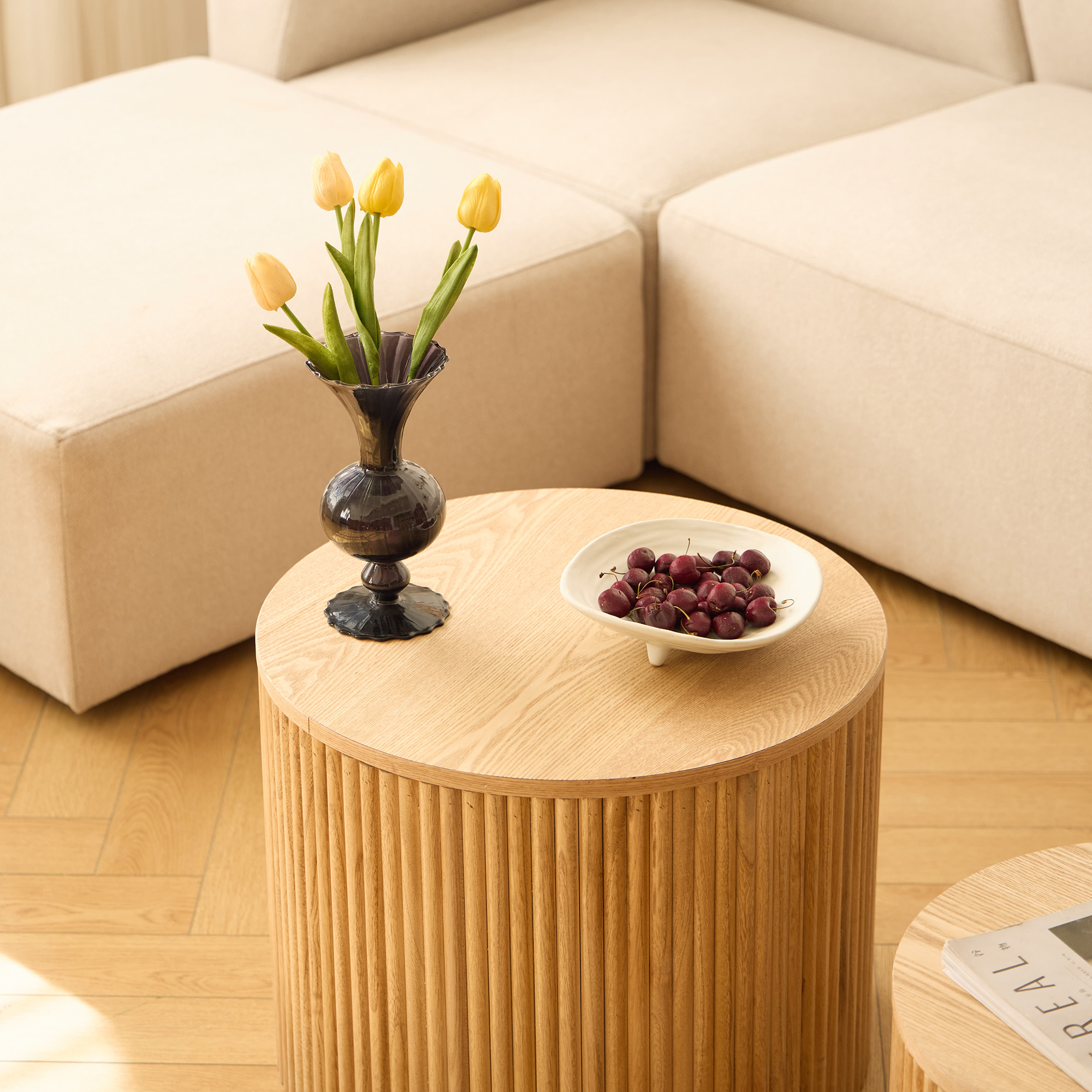 Nordlys - Set de 2 Tables Basses en Bois avec Rangement Frêne Marron - 3