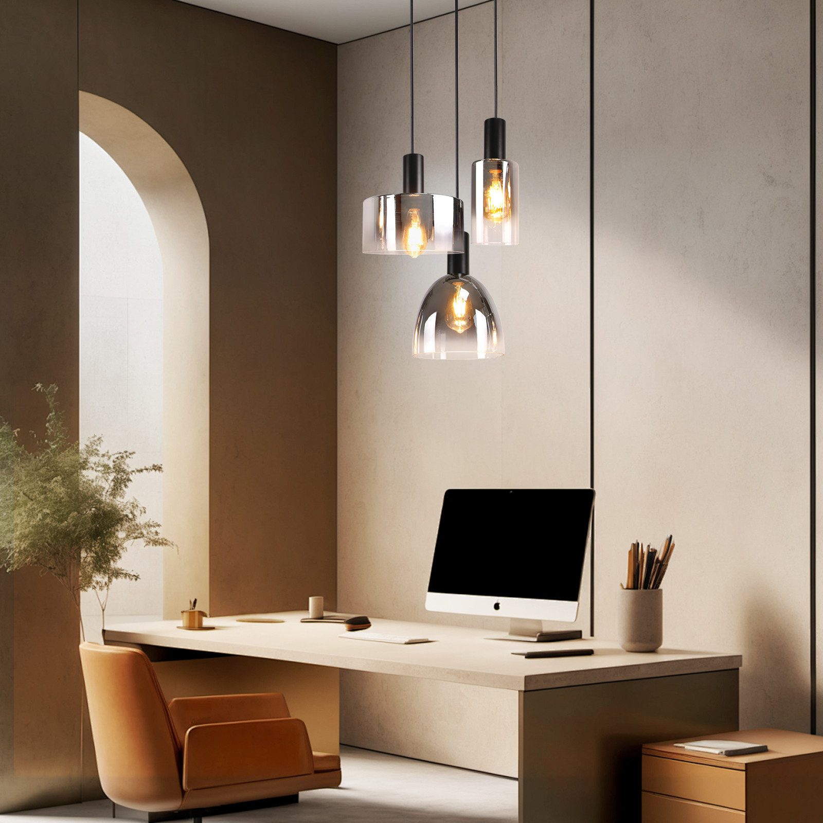 NETTLIFE Lampe à Suspension Pour Table à Manger Vintage En Verre Gris Fumé E27 Réglable En Hauteur Pour Salon - 9