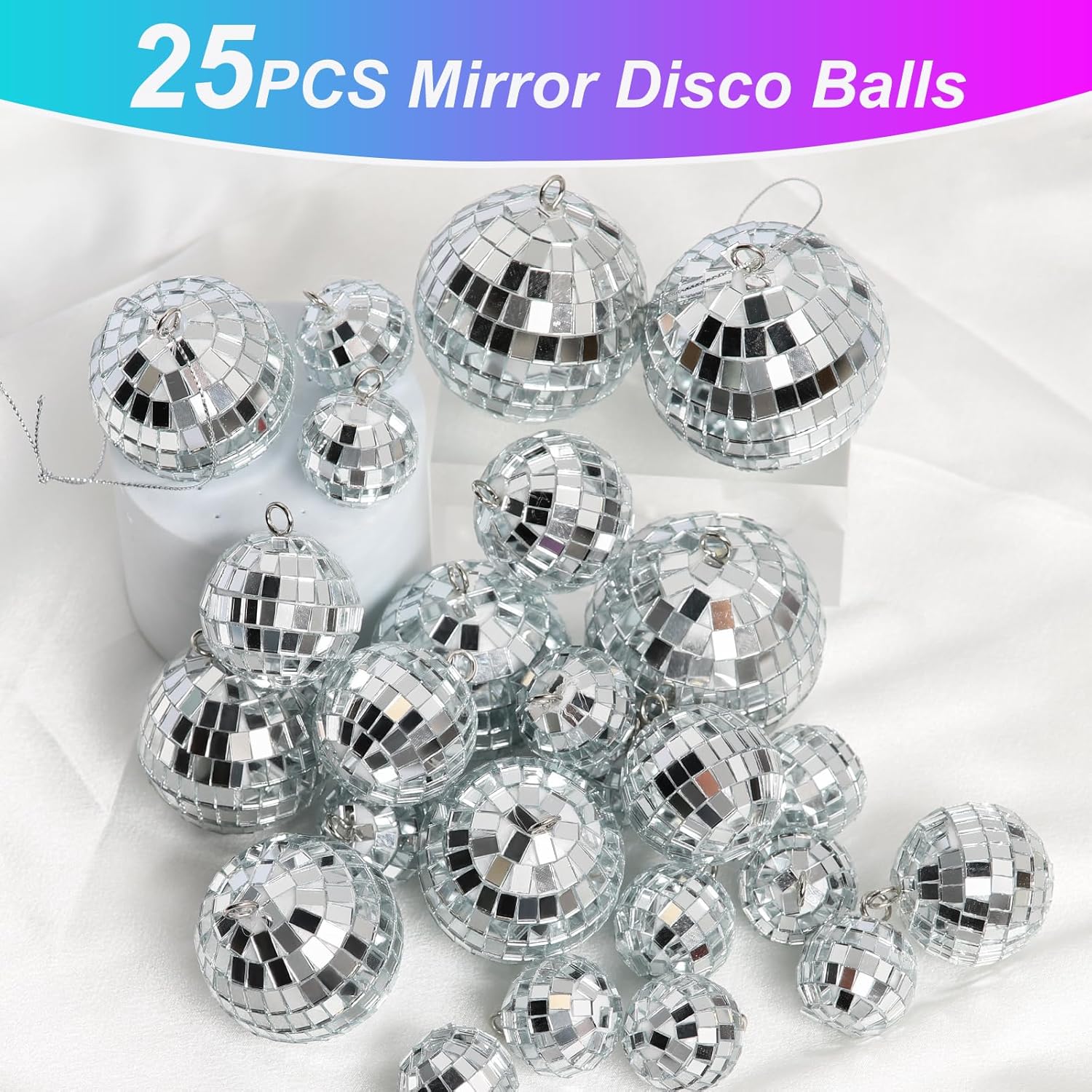 Bola de discoteca, 25 bolas espelhadas, mini bola de discoteca, pequenas bolas de discoteca decorativas, pequenas bolas de discoteca para pendurar na - 3