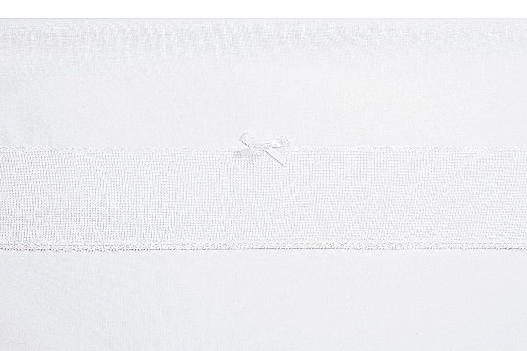 Filet - Set Lenzuolino per Carrozzina 3 Pezzi in Tinta Unita Bianca, 1 Lenzuolo sotto con Angoli, 1 Lenzuolo Sopra con Fascia in Tela Aida da Ricamare - 2