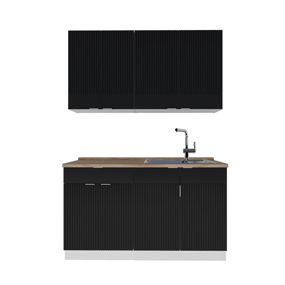 Vicco Pojedyncza kuchnia Fame-Line, Czarny w paski/biały, 140 cm , BP Dąb
