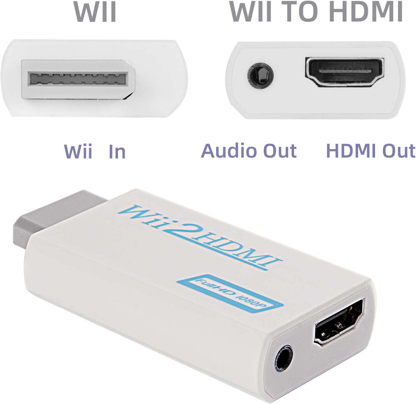 Adaptateur Wii vers HDMI, convertisseur Wii vers HDMI 720P/1080P avec câble HDMI avec port HDMI et prise 3,5 mm – Prend en charge tous les modes - 4