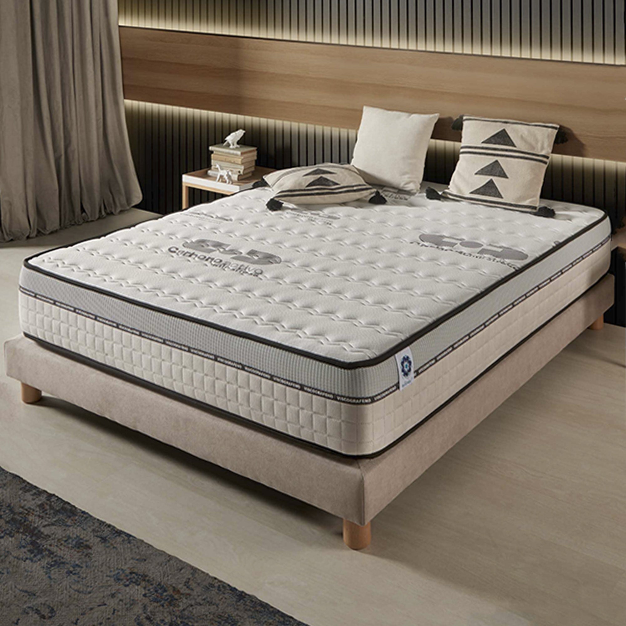 Matelas Visco-carbone 140x190 cm - Multicouches - Blue Latex - Confort Premium - Mousse à Mémoire de forme - Très épais 25 cm - 7 Zones - Reversible - 2
