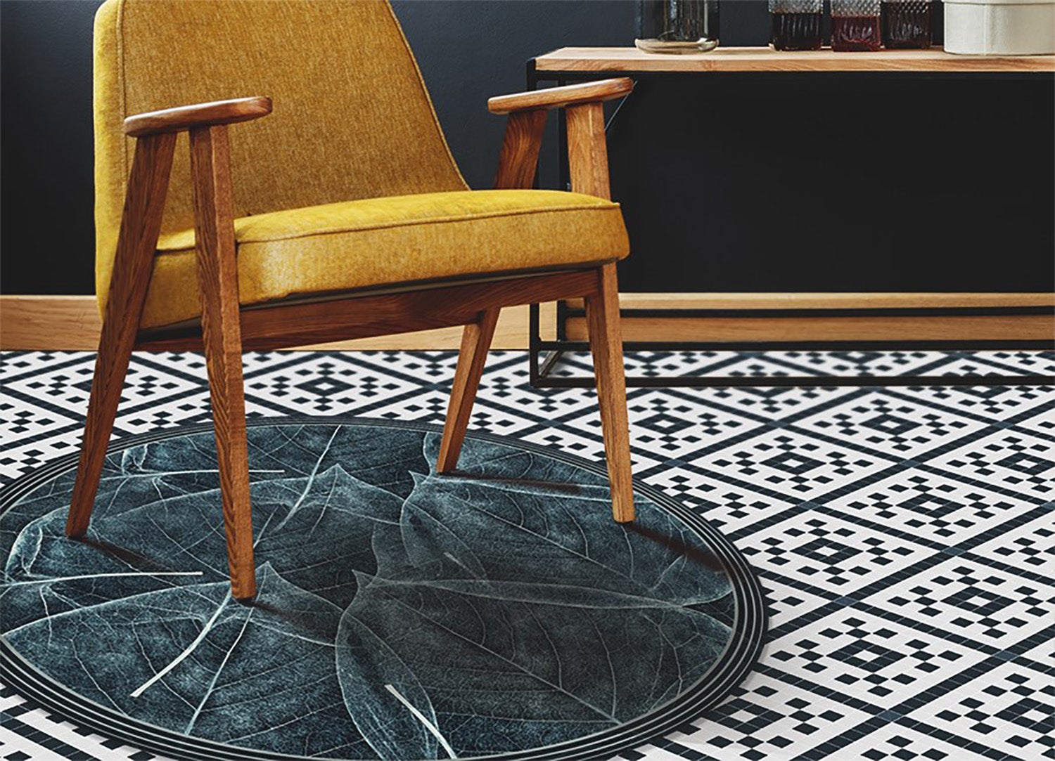 Tappeto vinile minimal foglia singola, tappeto vinilico raffinato stile moderno perfetto per interni 80x80 cm – Tulup - 2