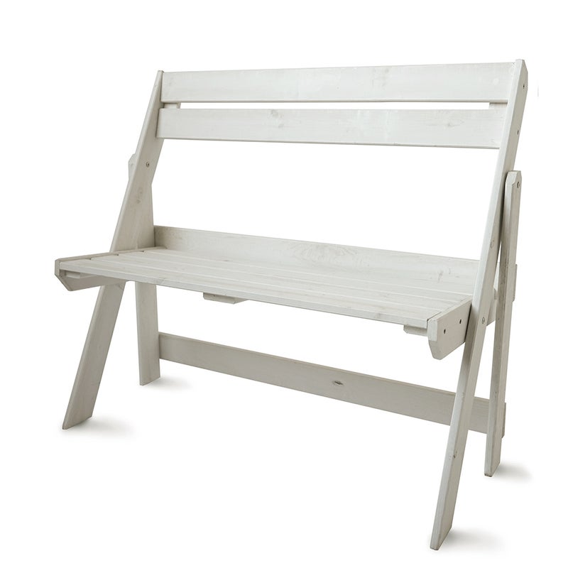 Ławka ogrodowa z oparciem drewniana nowoczesna 105cm sosna biała