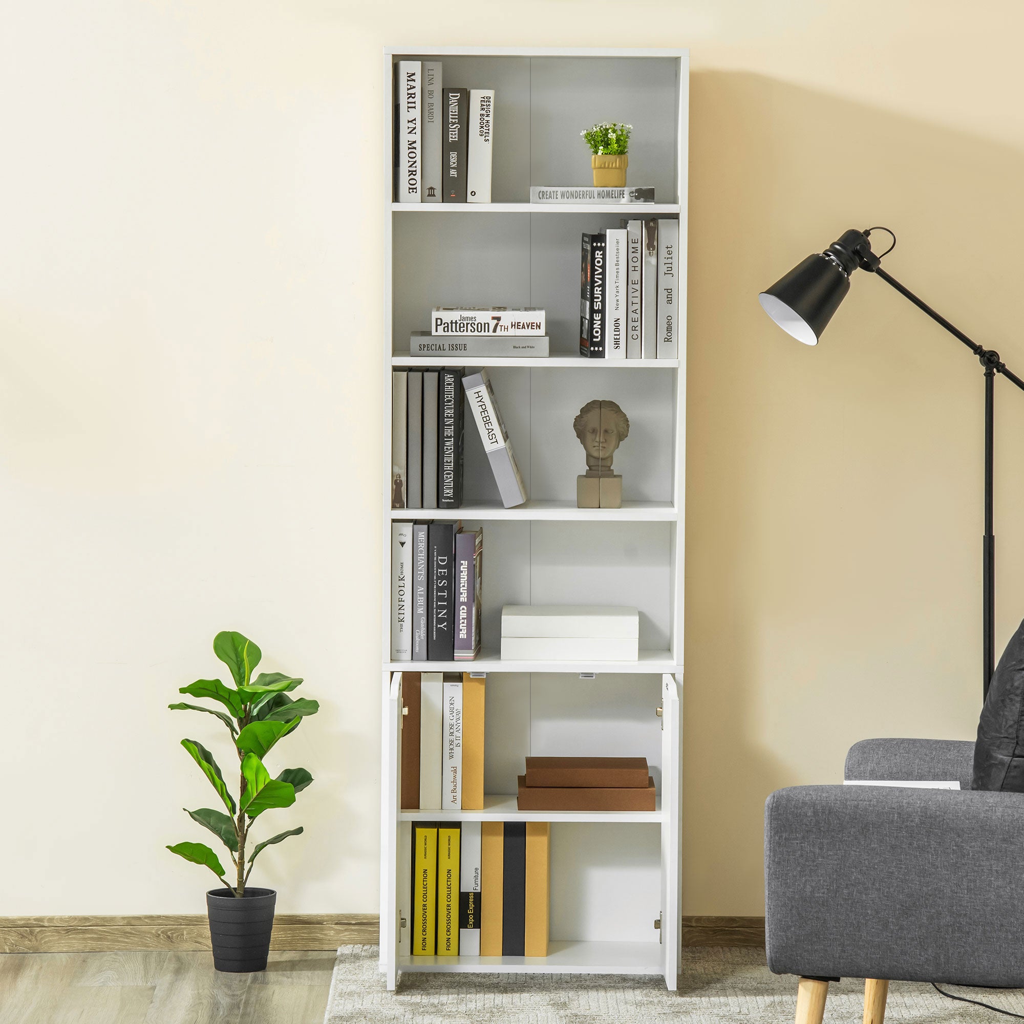 Estante para livros com 4 níveis e armário HOMCOM 59x29x180 cm branco - 7