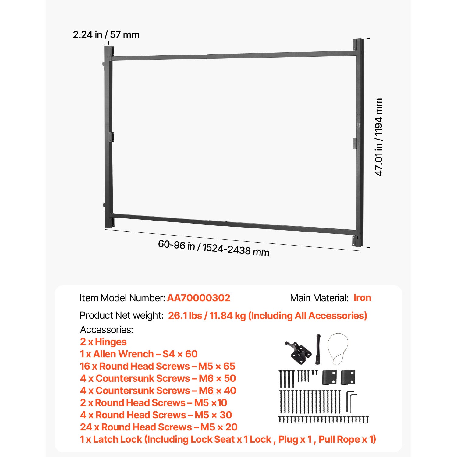 Kit de construction de portail,SucceBuy ouvertures de 60 à 96 pouces,clôture 4-5 pieds de haut,cadre anti-affaissement réglable - 9