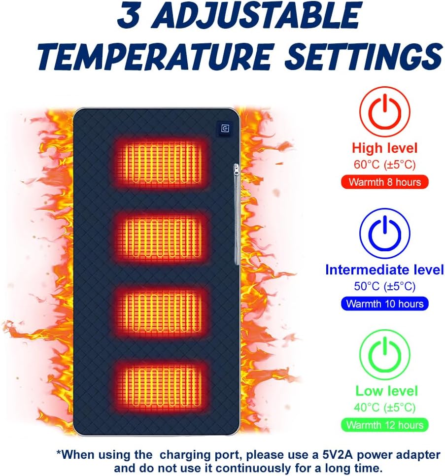 Cojín De Asiento Calefactor Portátil Con USB – Temperatura Ajustable, Tela Oxford 600D, Plegable Y Con Asa, Ideal Para Estadios, Acampada, Pesca Y Eventos Al Aire Libre