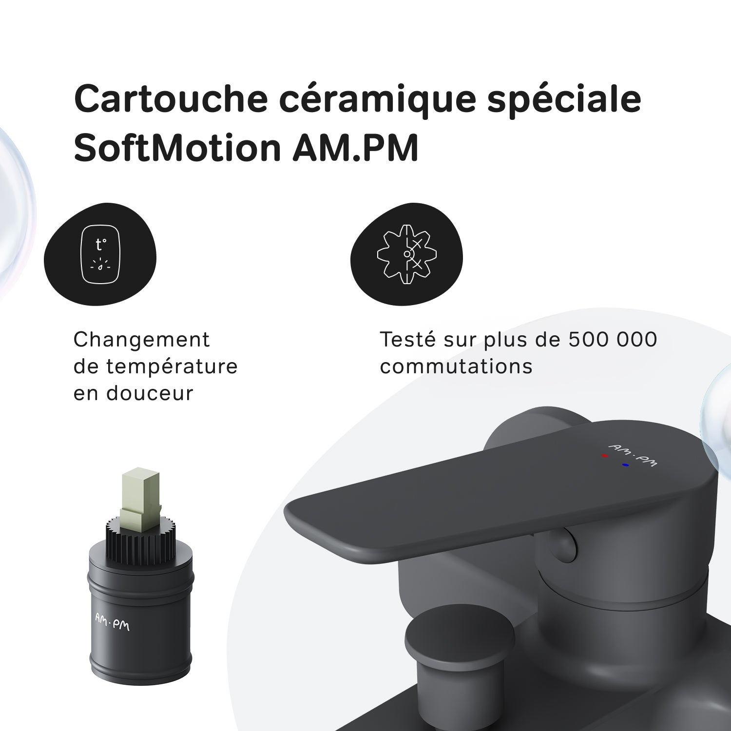 Mitigeur de baignoire mécanique Robinet salle de bain, mitigeur de bain, Noir, Hit FTA10022 AM.PM - 4
