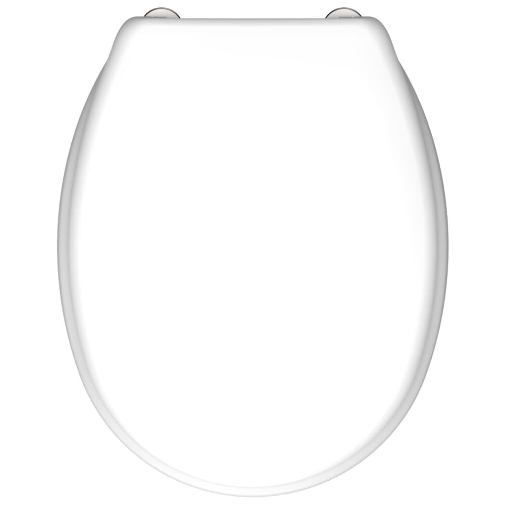 Asiento elongado color blanco con cierre lento para inodoro