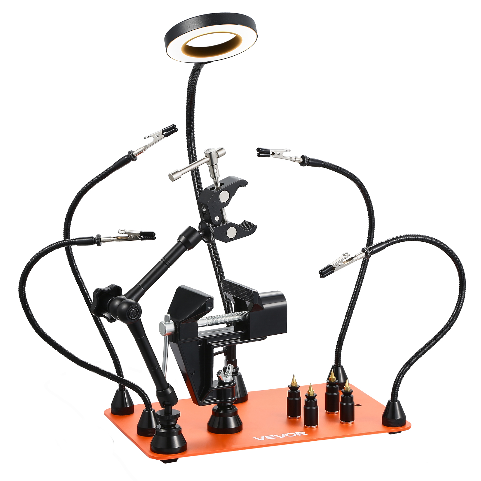 Stacja lutownicza VEVOR Soldering Aid z lampą powiększającą imadło, 4 uchwyty PCB