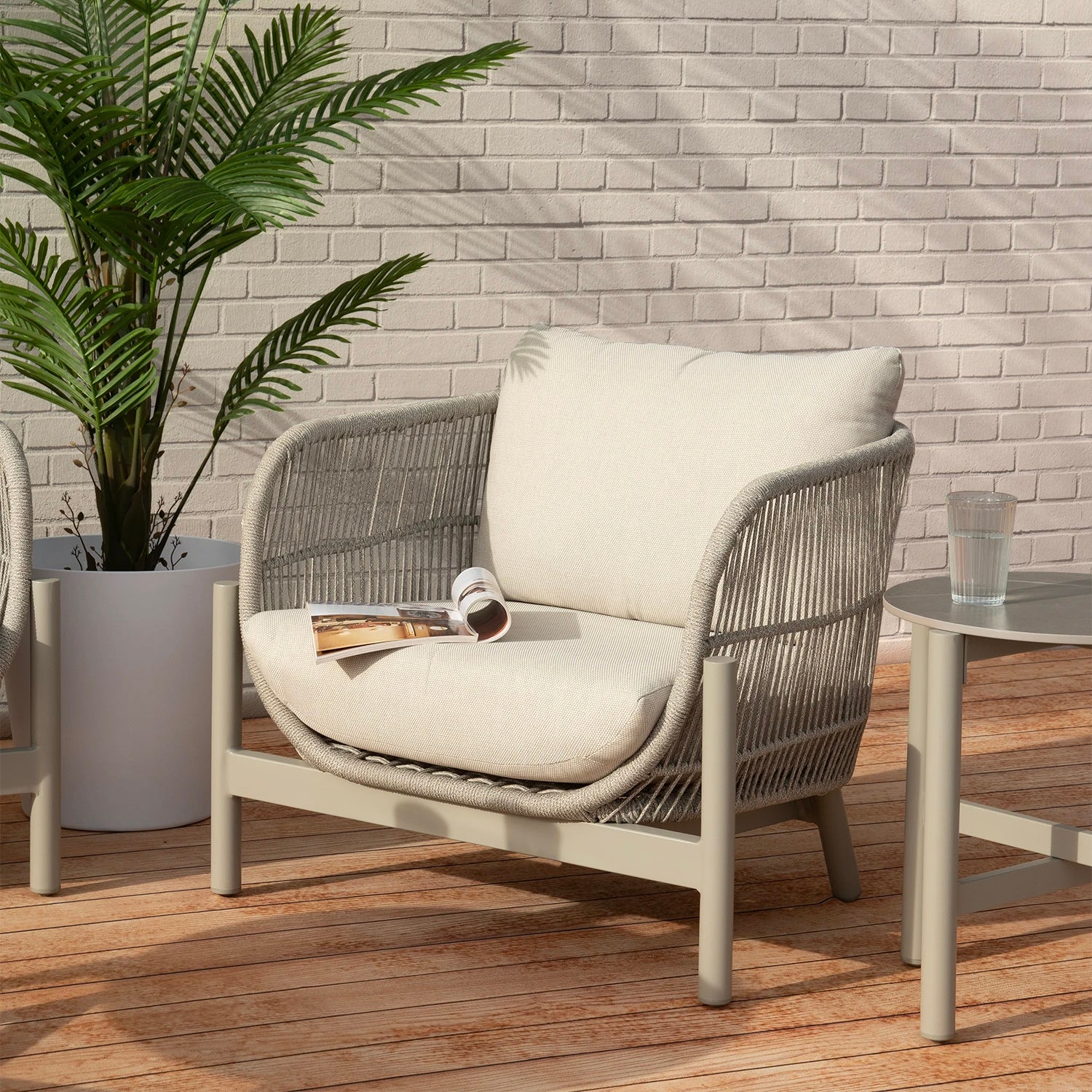 Canapé 3 places beige aluminium et corde beige - Milos - 9