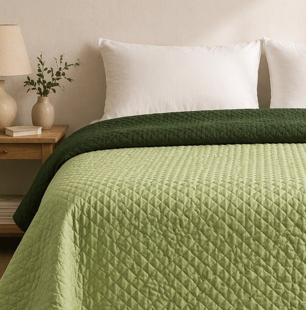 Colcha Bicolor Reversible Oliva/Botella Cama 180cm Donegal Collections - 7