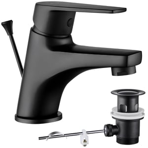 Cecipa max Robinet de Salle de Bain Noir, Robinet de Lavabo avec Garniture de Vidage à Tirette, Mitigeur de Lavabo en Laiton,EU Modèle