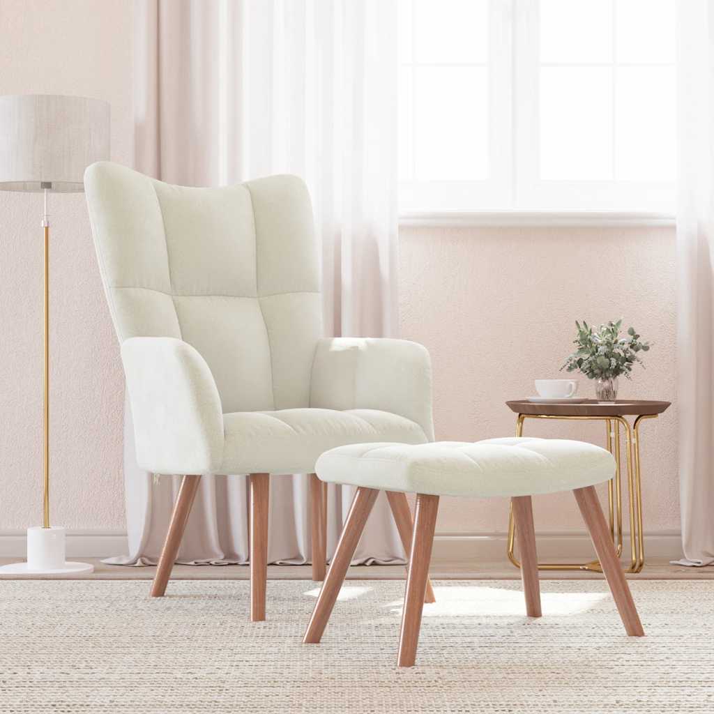 Maison exclusive - sillón de relax con taburete terciopelo blanco crema