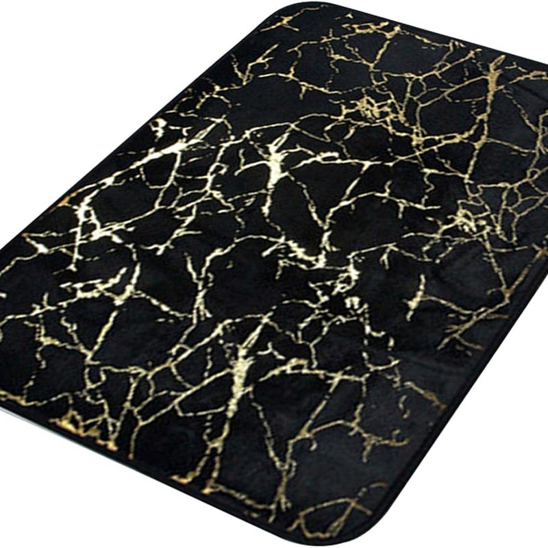Dywanik łazienkowy Faderr z teksturą marmurową, szybkoschnący, antypoślizgowy, prostokątny, poliester, do łazienki, kuchni i sypialni, czarny