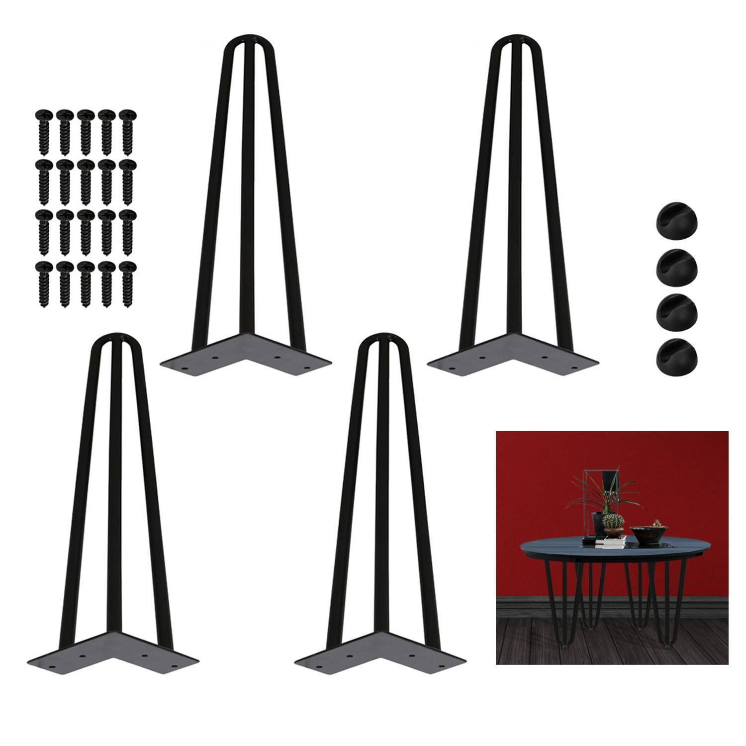 4 Patas De Mesa Con Horquilla, Patas De Muebles De Metal Para Bricolaje, Patas De Muebles De Repuesto, Con Tornillos Y Protectores De Suelo, Para Armarios, Gabinetes De TV, Mesitas De