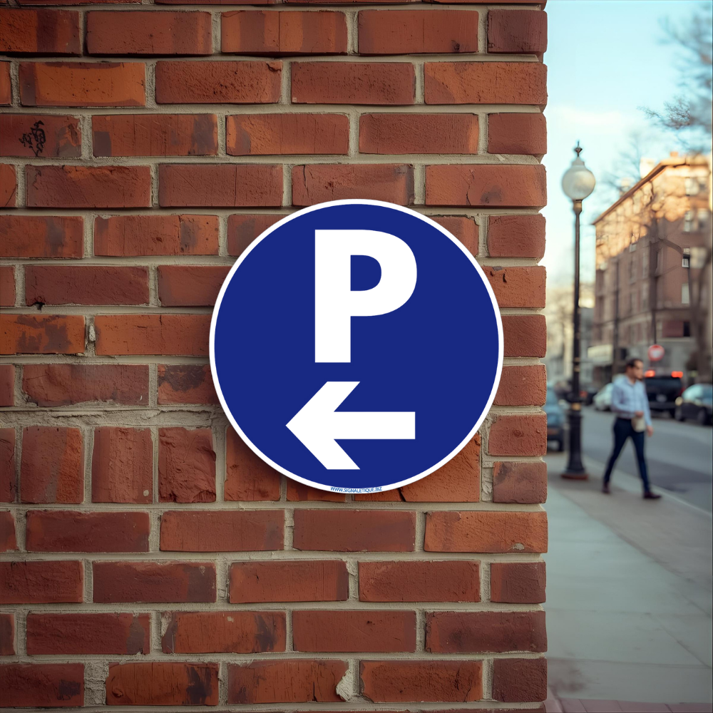 Panneau Parking Flèche À Gauche Aluminium 2 Mm Diam. 300 Mm - Signalisation Prépercée Avec Kit Fixation Fabrication Française