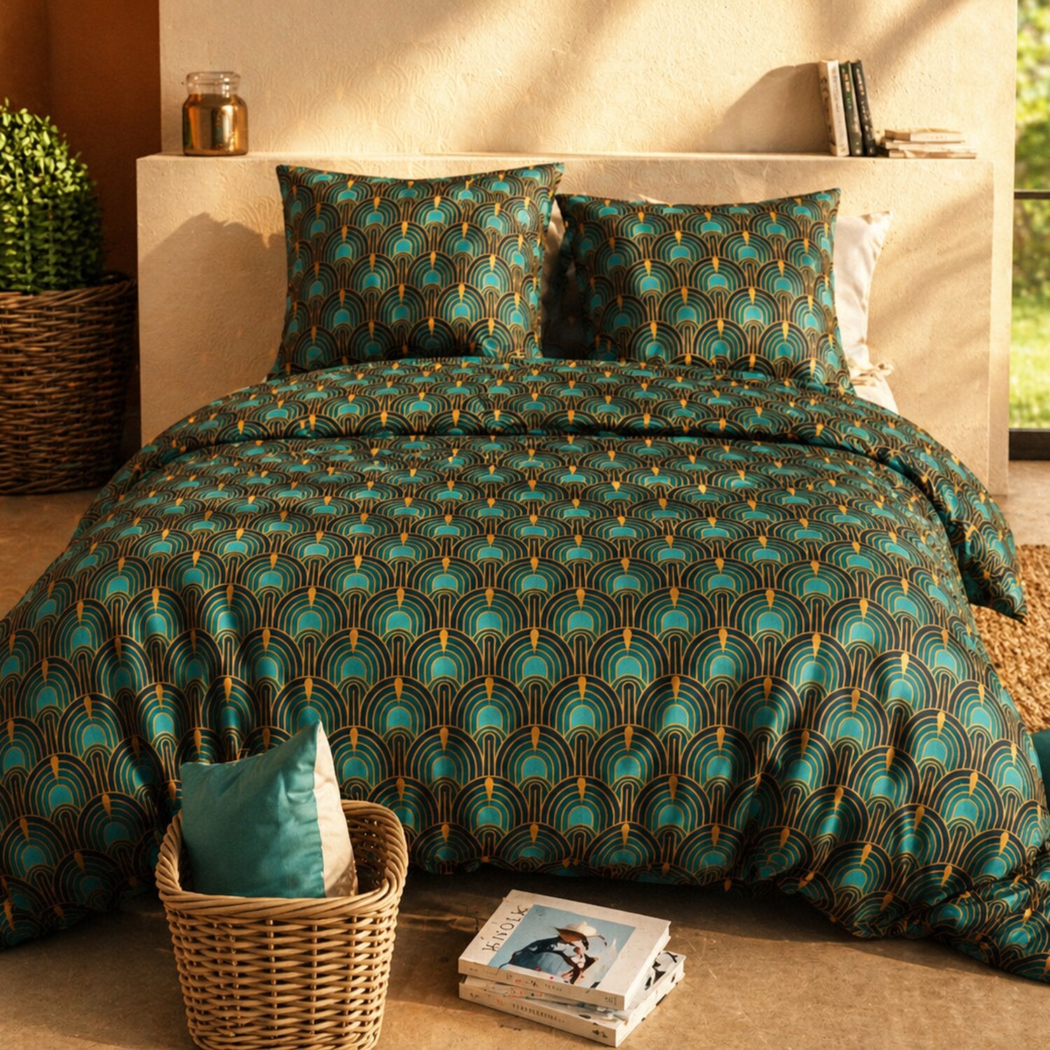 Parure housse de couette imprimée 220x240cm + 2 Taies 100% coton 57fils ROMANA - 2