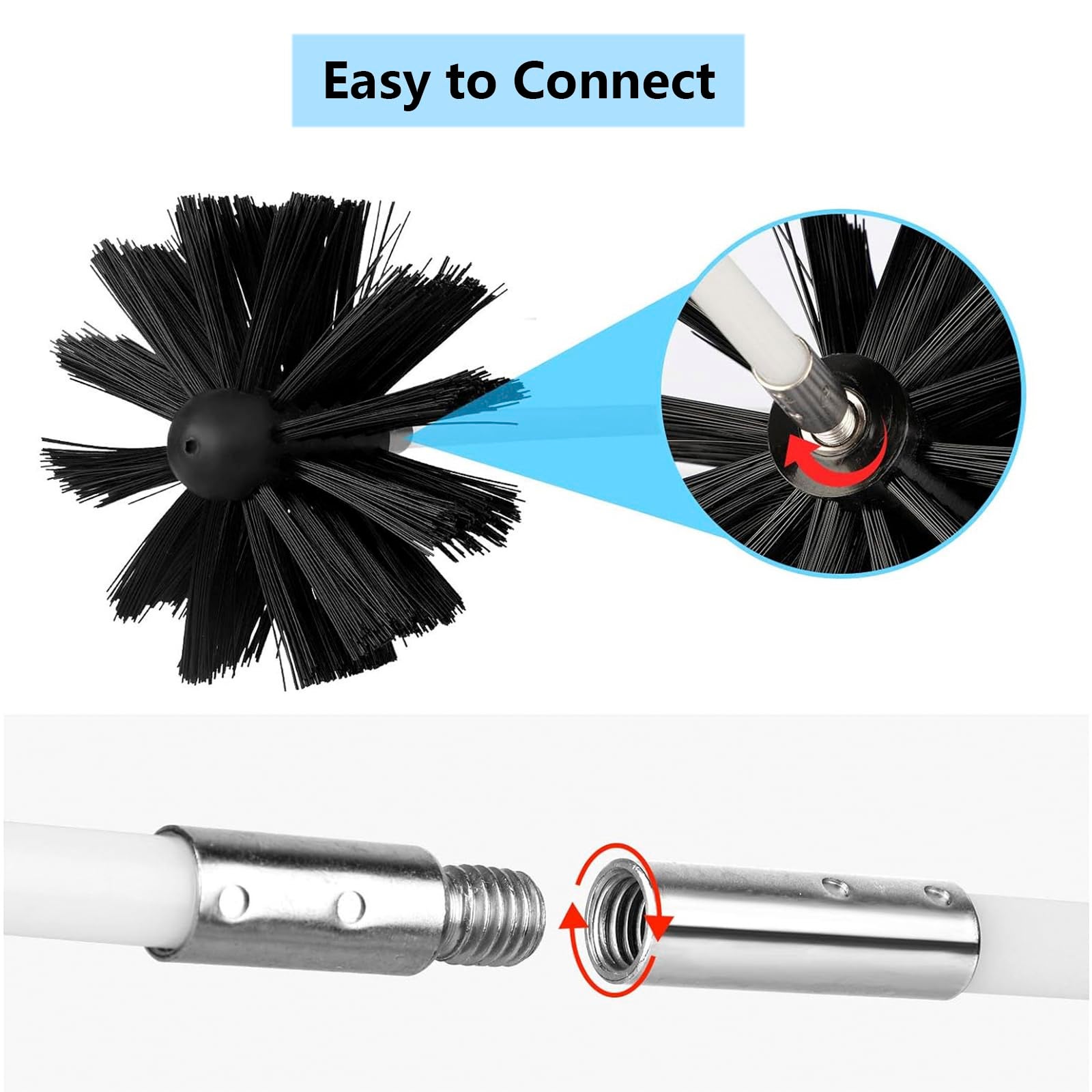 Brosse Nettoyage de Cheminée, Kit de Ramonage avec Tiges en Nylon, Têtes de Brosse, Connecteur de Perceuse pour Cheminée, évent de Sécheuse - 3