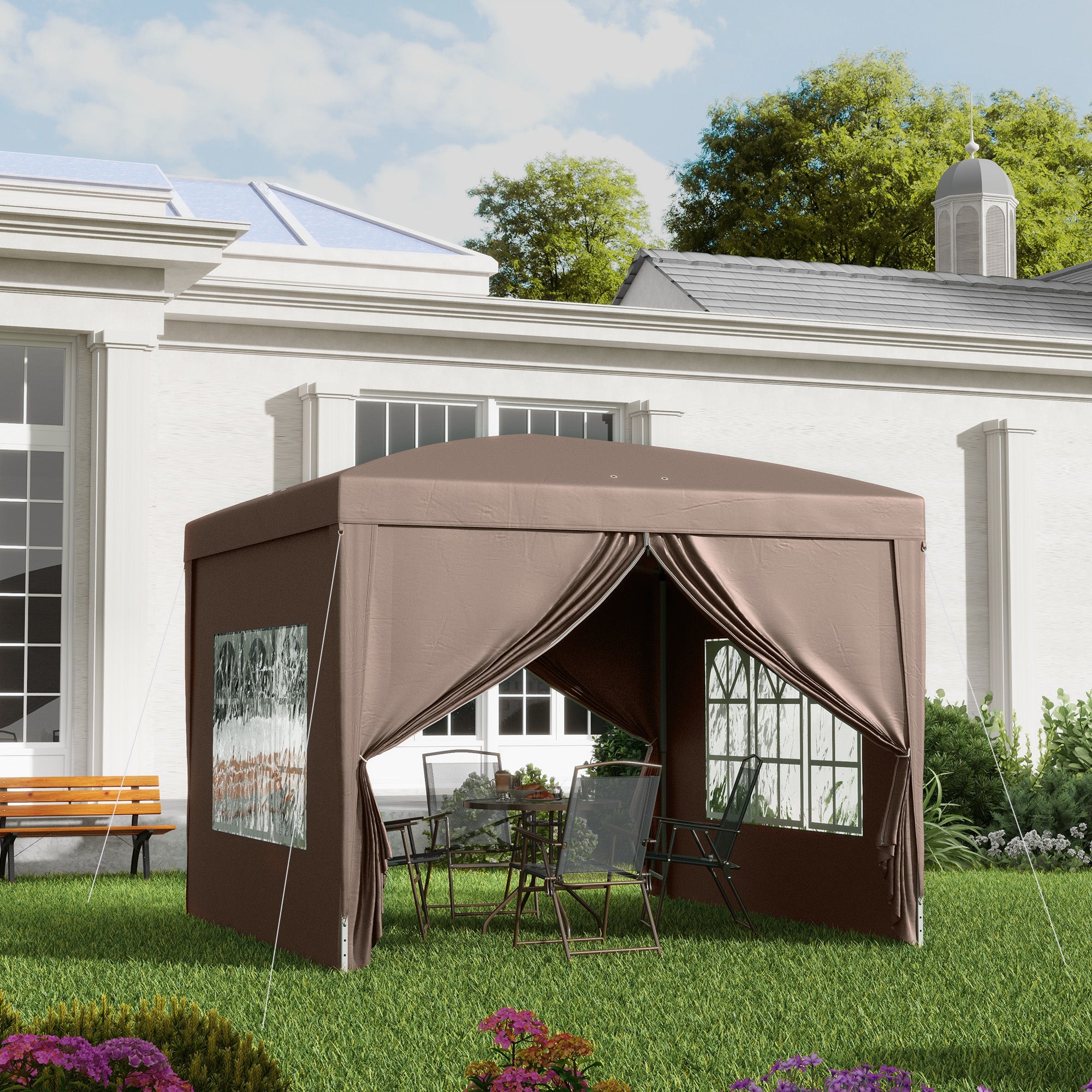 Outsunny Carpa Plegable Pop-up Gazebo 3x3 m Cenador Plegable con 4 Paredes Laterales