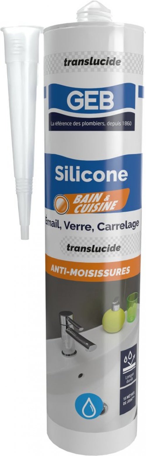 Silicone d'étanchéité 593351 GEB, translucide, 310 ml