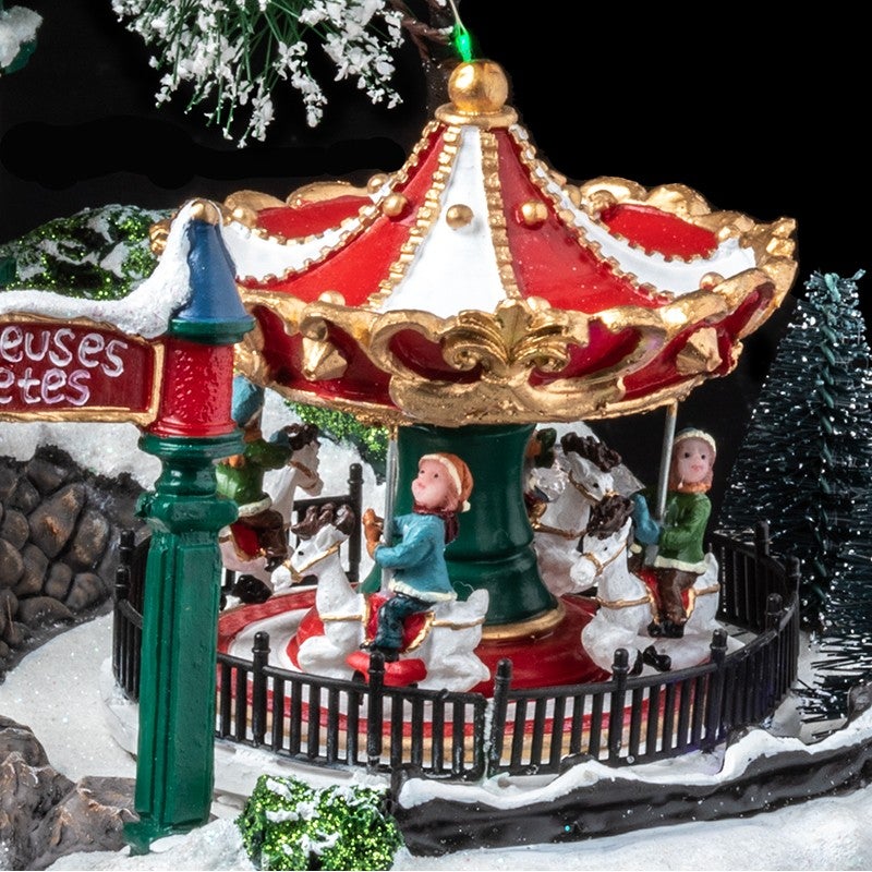 Navidad Musica Tiovivo Christmas Village, Rotating Merry-go-round