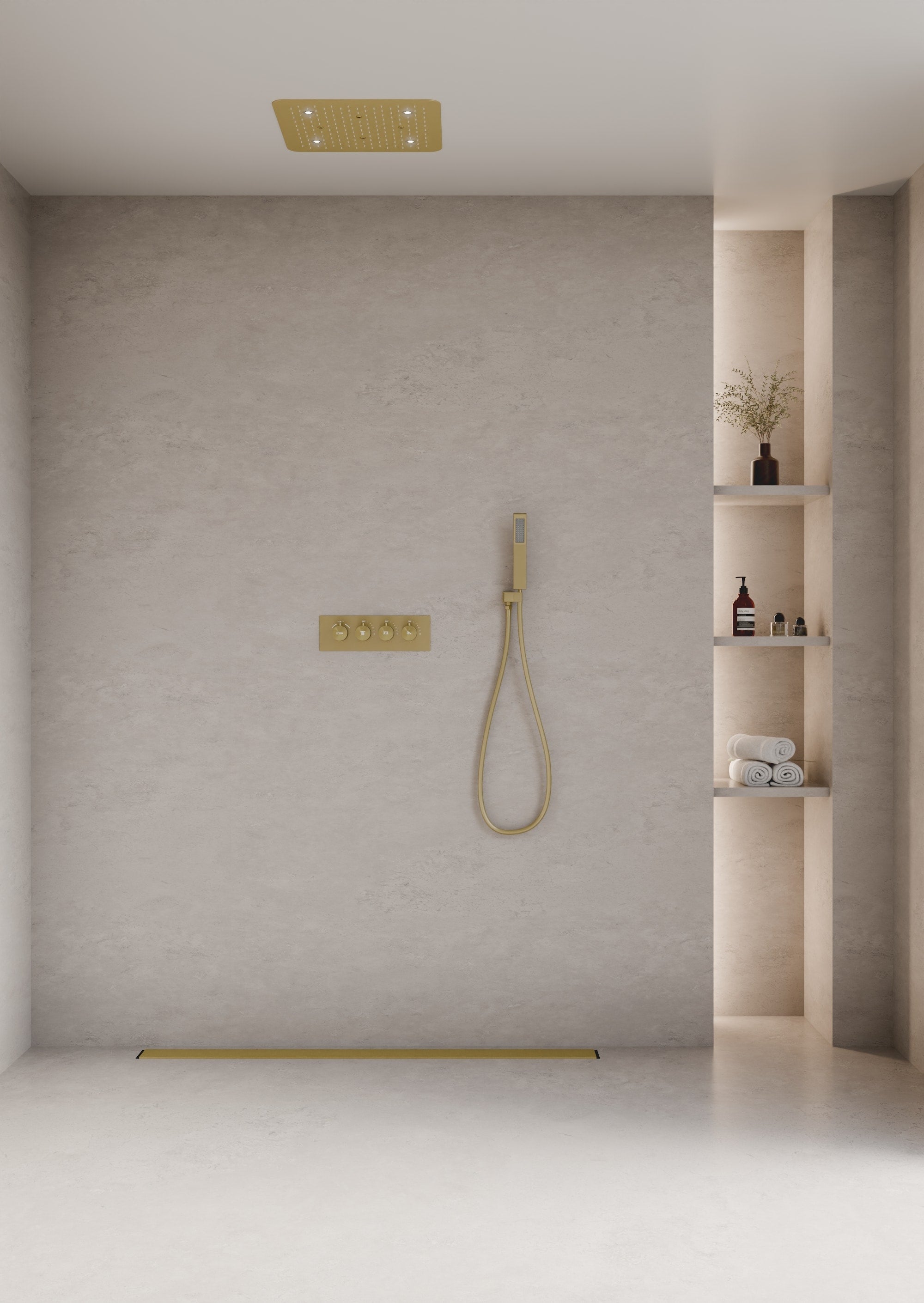 Ensemble de douche encastré au plafond TELMO or brossé
