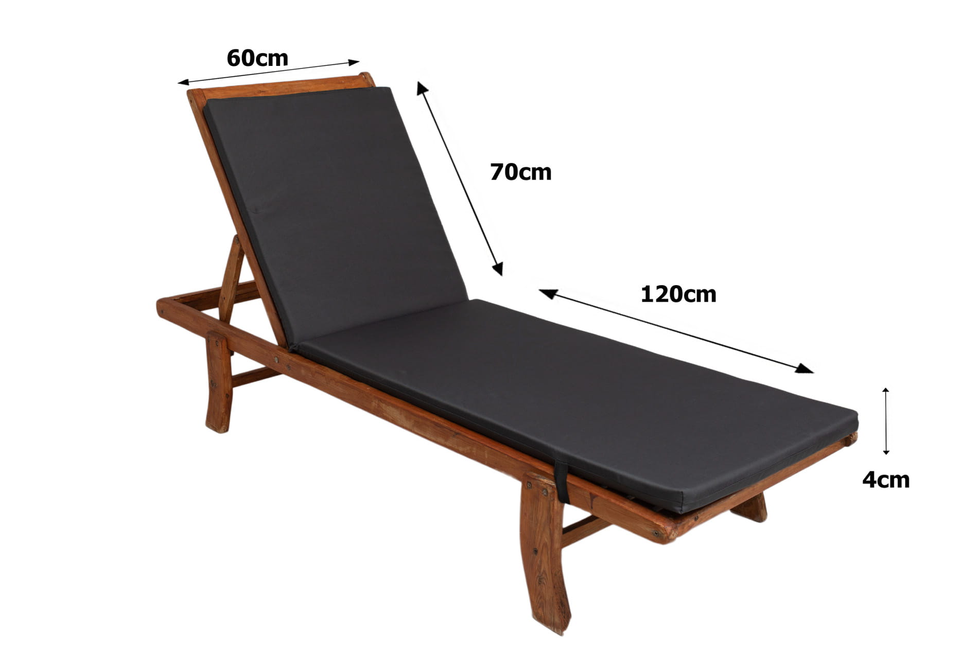 Cojín para tumbona 190x60x4cm, cojín para tumbona de jardín, tumbona de madera antracita, cojín para tumbona de piscina - 2
