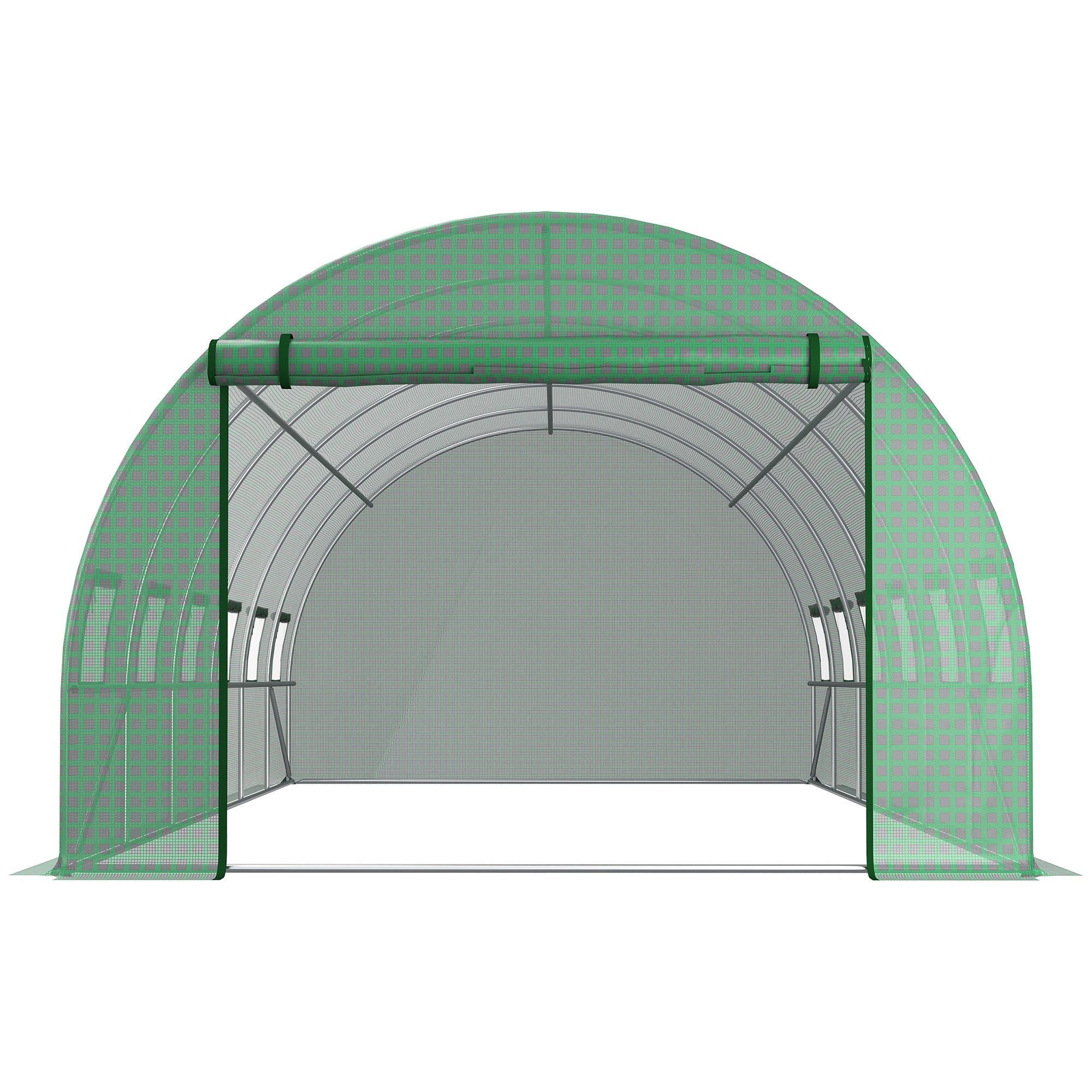 Bâche de Rechange Serre Tunnel 18 m², bâche 6 x 3 x 2 m PE Anti-UV imperméable 12 fenêtres + Porte Enroulable zippée vert - 9