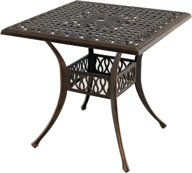 Tavolo Da Giardino Quadrato COSTWAY Per 4 Persone - Con Foro Ombrellone, Piano In Legno E Struttura Metallica - Foto 7