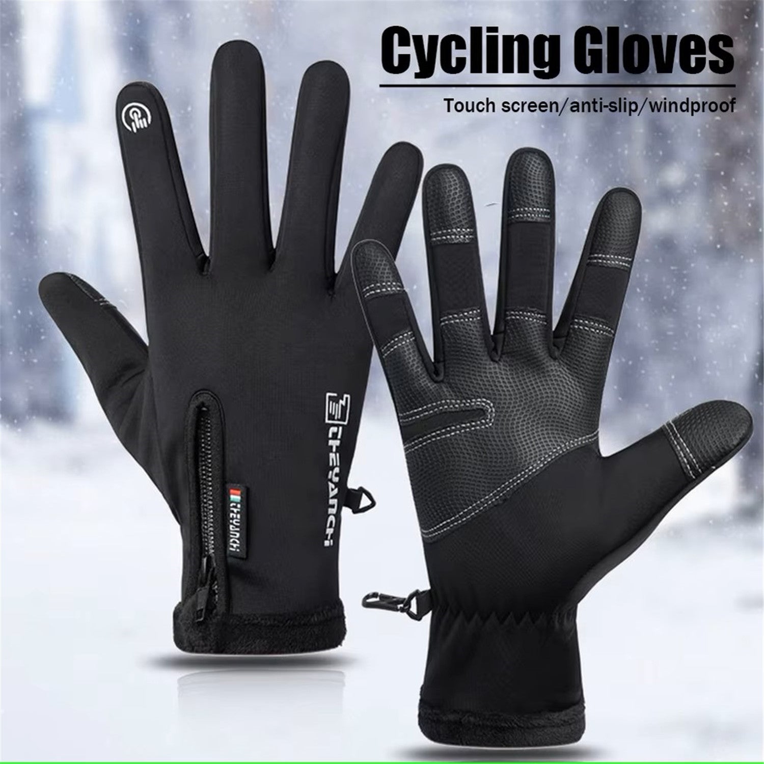 Winter velvet windproof waterproof motorcycle/bicycle touch screen with warm gloves black(L) - 6