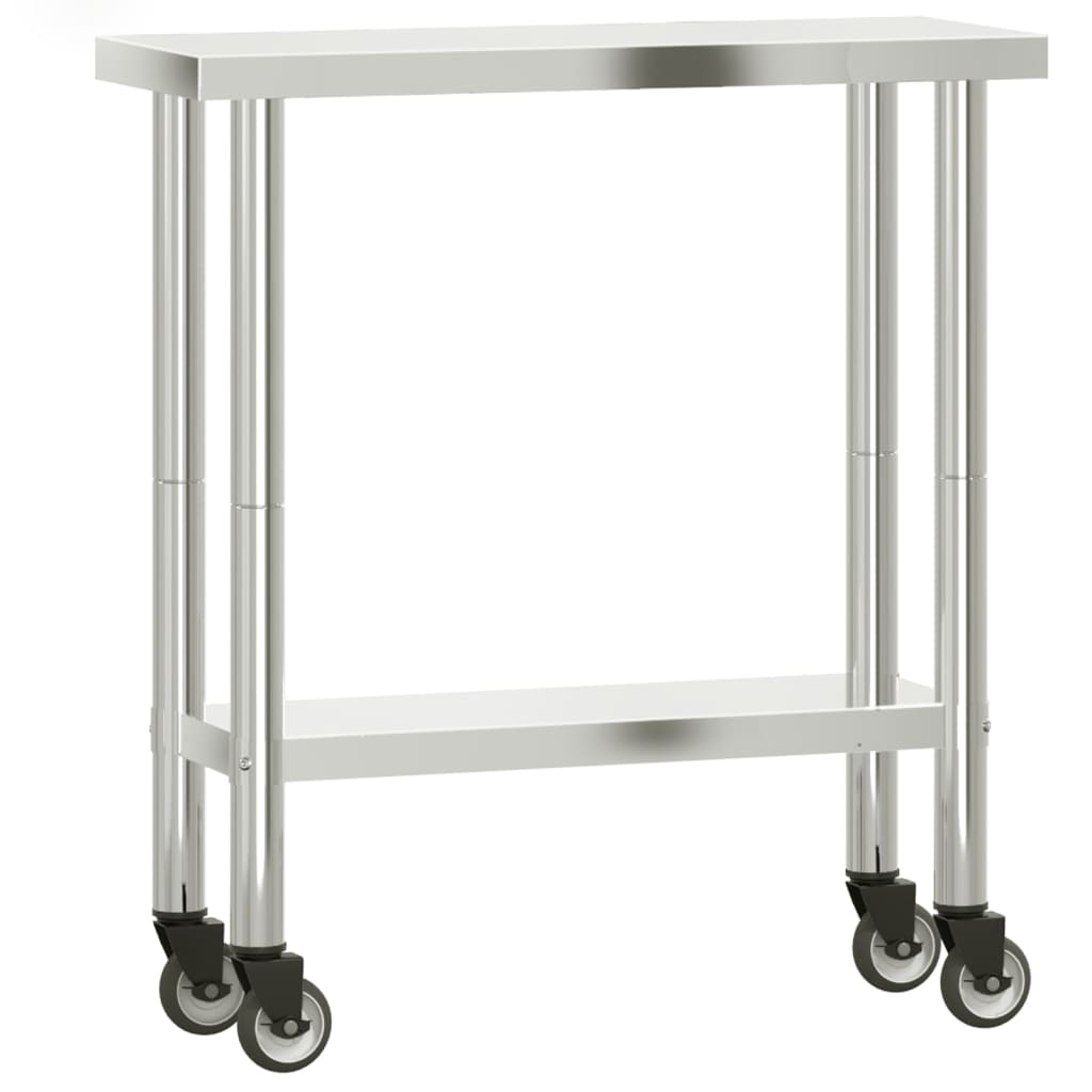 Mesa de trabajo de cocina con ruedas acero inox 82,5x30x85 cm CFW342688 ...