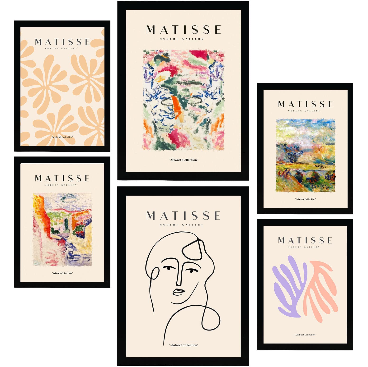 Nacnic set de 6 posters de henri matisse escena láminas de fauvismo y arte abstracto para el diseño y tamaños a3 & a4 marco negro