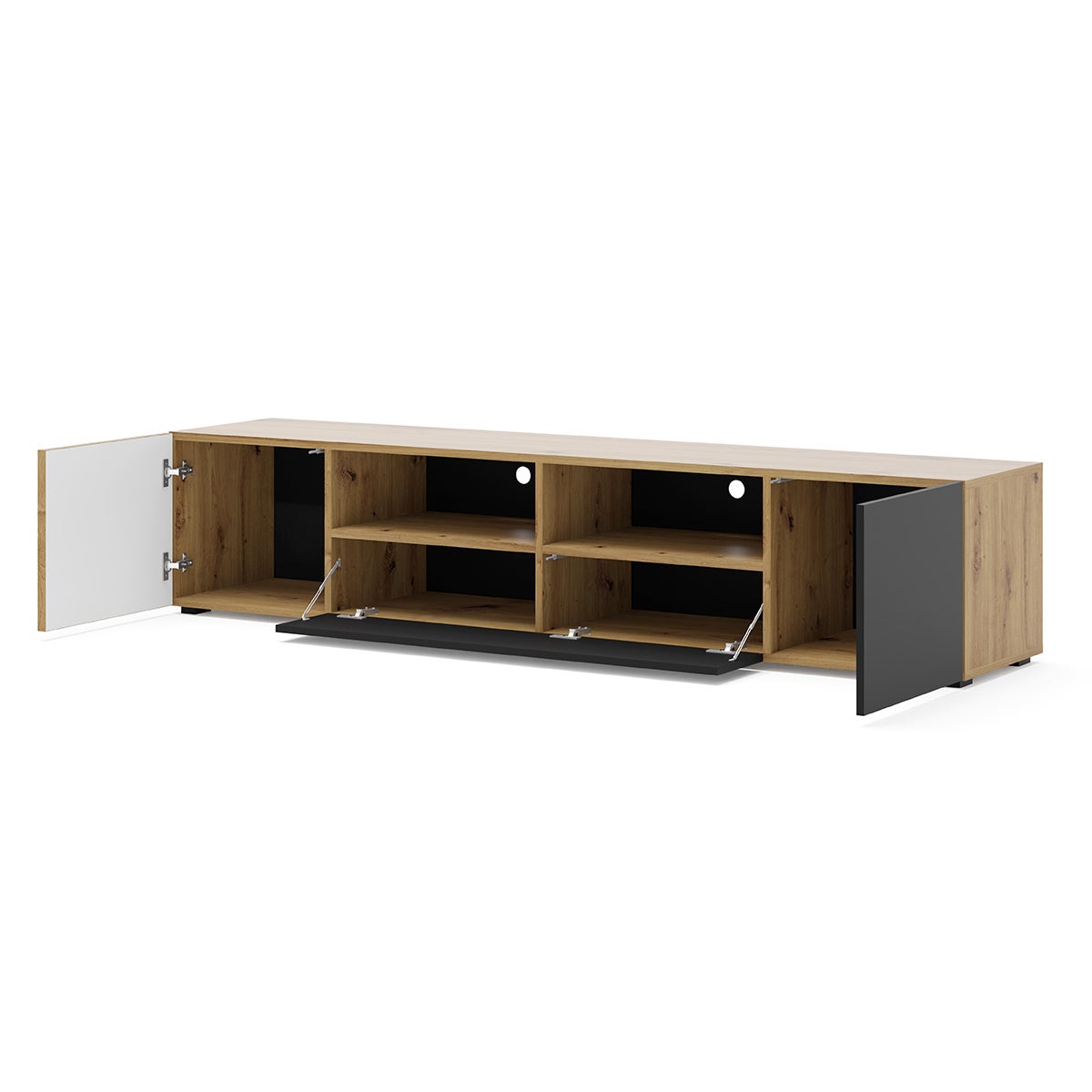 Meuble TV 3 portes 200 cm Nera Bois et Noir - 2