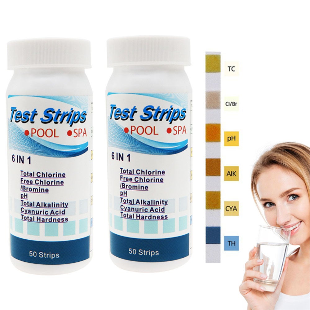 100 pasków testowych do basenu – 6 w 1 – test pH i chloru – tester wody