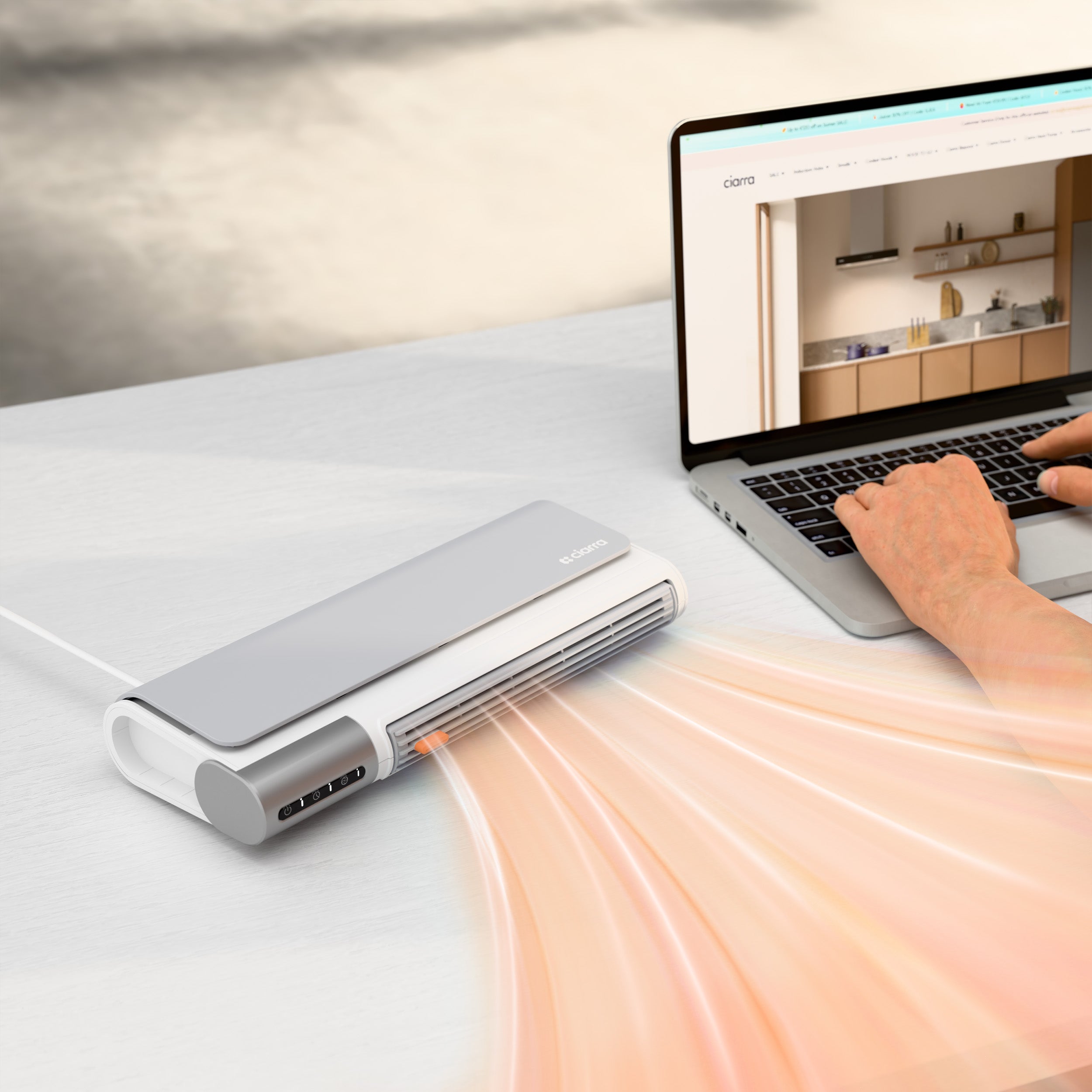 CIARRA Radiateur soufflant électrique mobile 400W Chauffage PTC 3 Niveaux Ventilation Minuterie 6h CBHCF516-W - 3