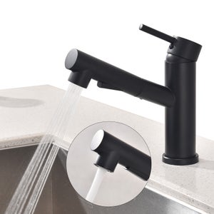 Mitigeur de Cuisine Noir avec Douchette Extractible, Robinet de Cuisine 2 Jets au Choix, Eau Chaude et Froide, en Inox