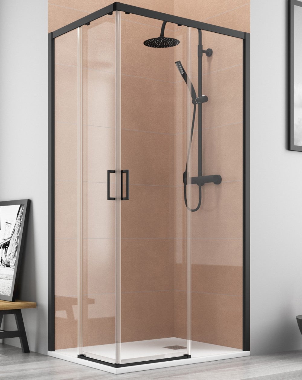 Paroi douche coulissante rectangulaire angulaire 2 portes 2 fixes — free download