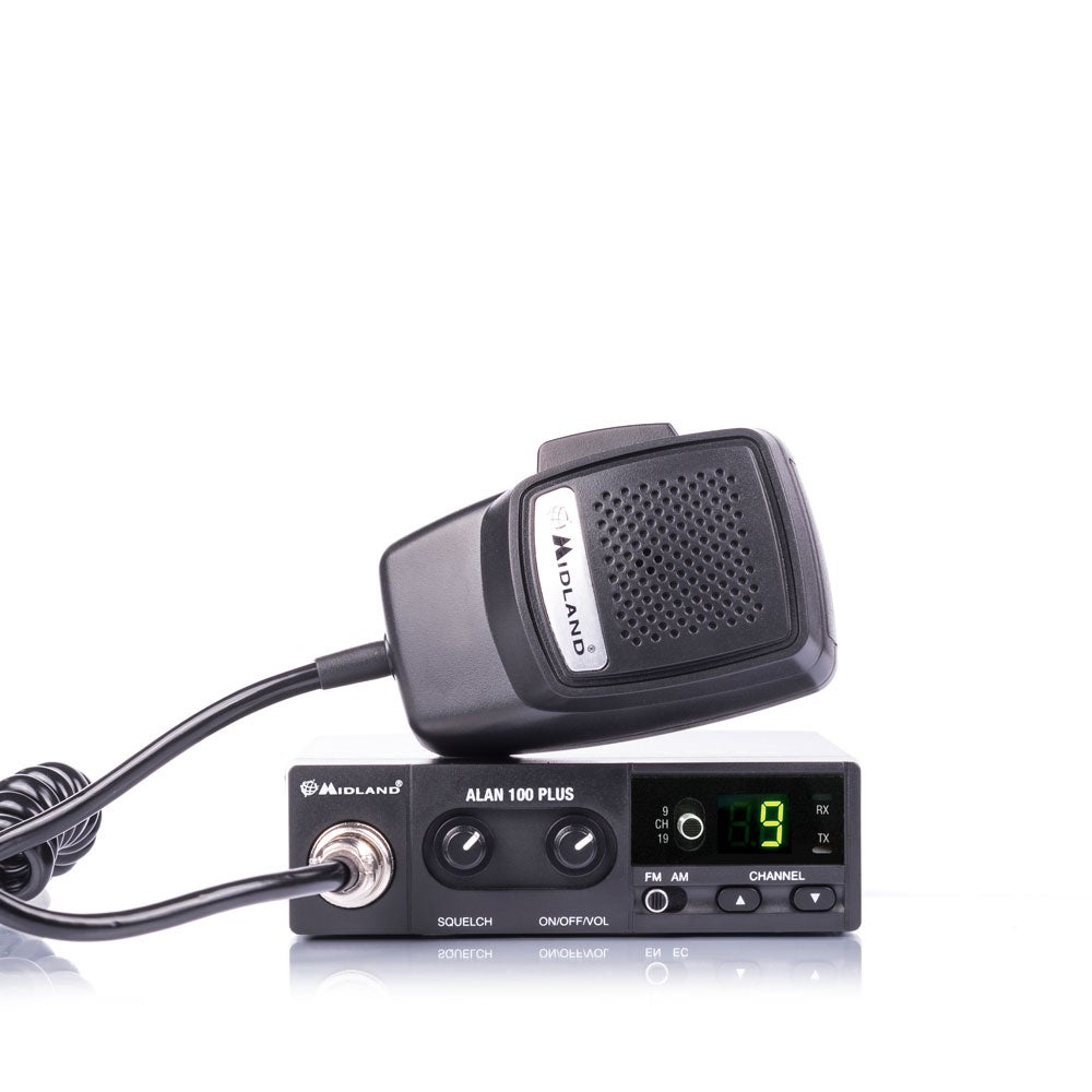 Midland Alan 100 Plus B versie 2021 compact CB-mobiel apparaat, C442.12, 40 kanalen AM/FM met automatische ruisonderdrukking en noodoproepkanaal 9 en 19, kleur: zwart