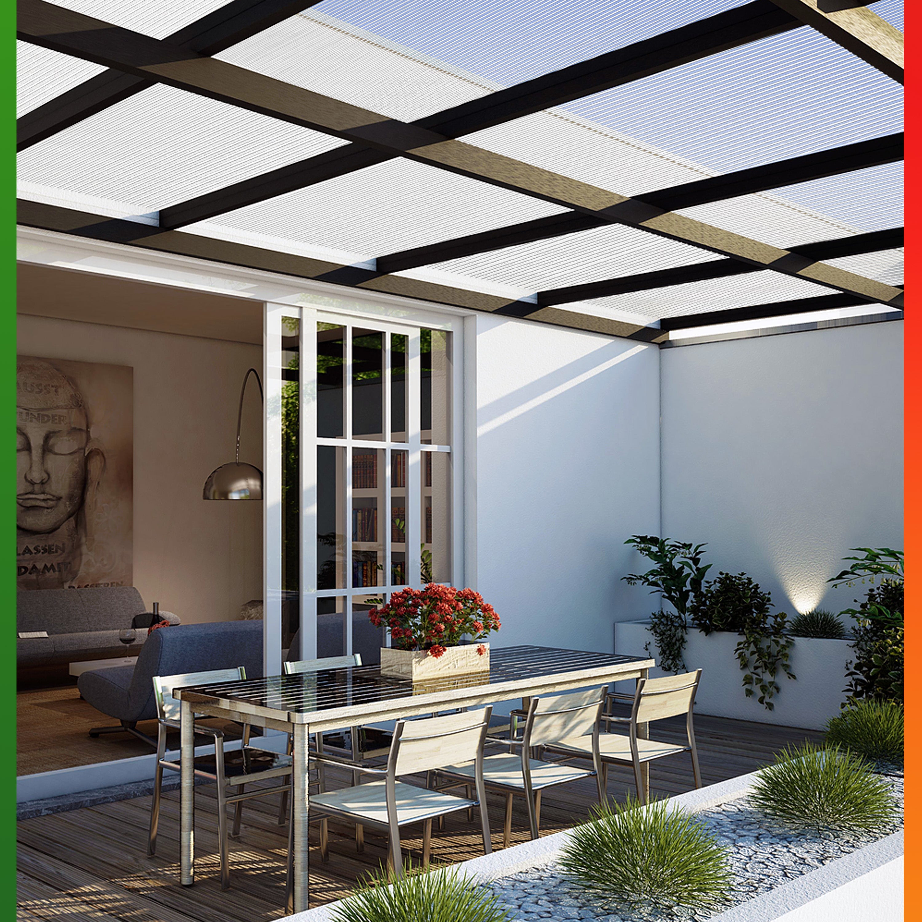 GARDEBRUK® 14x Plaques de polycarbonate creux 4mm 121x60,5cm 50 clips vitrage serre de jardin 10,25m² résistant UV double paroi isolante alvéolaire - 2