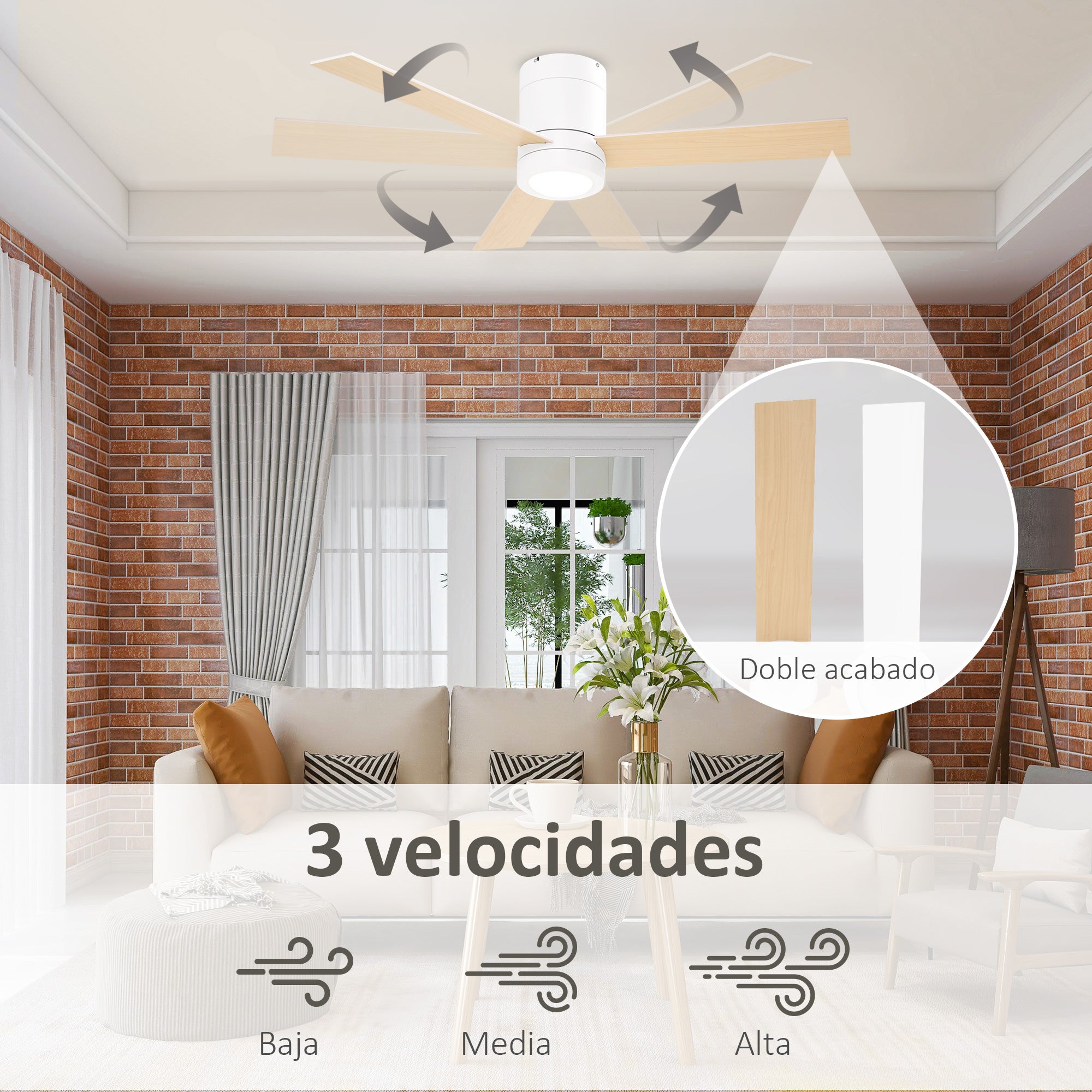 Ventoinha de Teto HOMCOM Branco Metal, MDF e Vidro Ø112x25cm - 4