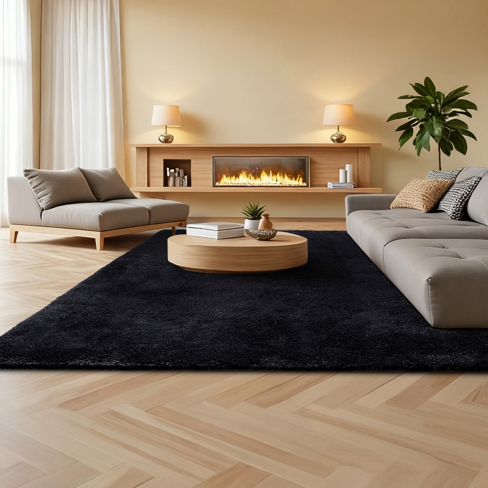 Tapete de sala VEVOR de pelo longo de 2,44 x 3,05 m, decoração moderna para interiores, antiderrapante, macio e fofo, com base não tecida, preto - 8